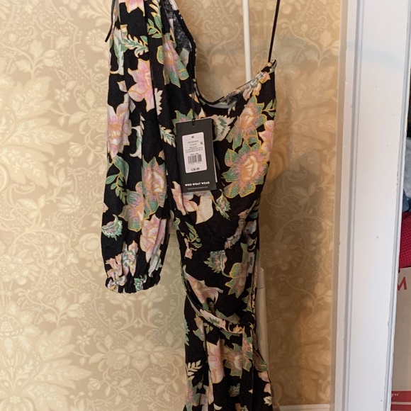 Who what wear one shoulder  balloon sleeve belted dress. NWT.‎ Retsil 37 - Picture 1 of 3